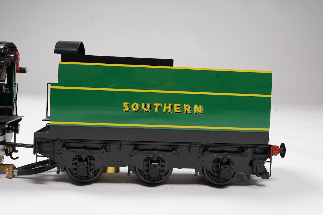 A Gauge One Aster Hobbies live steam Southern Railway Bulleid Battle of Britain Class, 4-6-2 tender locomotive, Spitfire 21C166, the factory ‘Built Up’ version, spirit fired working three cylinder motion, with assembly i